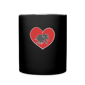 rotes Herz Tierliebe Elefant - Tasse einfarbig - Schwarz - Vorne