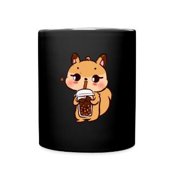 Süße kawaii Katze trinkt Bubble Tea Kind - Tasse einfarbig - Schwarz - Vorne