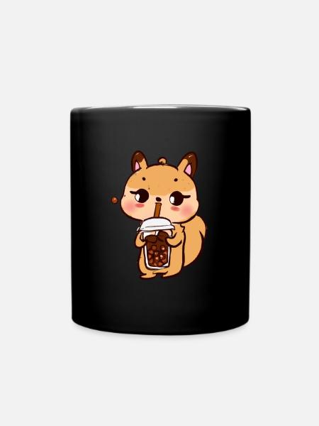 Chat mignon kawaii qui boit du bubble tea enfant - Mug uni - noir