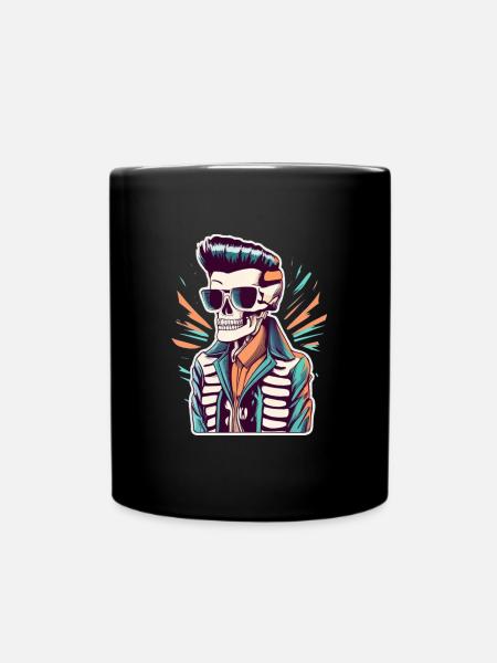 Neon Skull Rocker - Full Colour Mug - black
