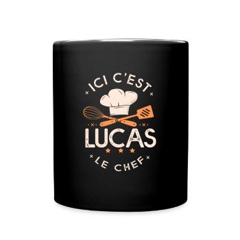 Lucas Chef Ici c est lucas le chef cuisinier - Mug uni - noir - Devant
