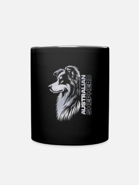 Australian Shepherd Portrait | Aussie head silver - Full Colour Mug - black