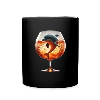 Ein Delfin in einem sommerlichen Cocktail - Tasse einfarbig - Schwarz - Vorne