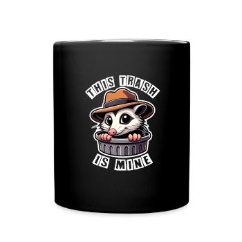 Trash possum with hat looking out of the garbage can - Full Colour Mug - black - Front
