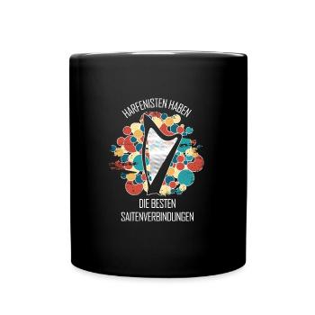 Harfe Geschenk Musikinstrument Musiker Zupfen - Tasse einfarbig - Schwarz - Vorne