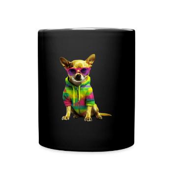 Chihuahua dog with sunglasses - Full Colour Mug - black - Front