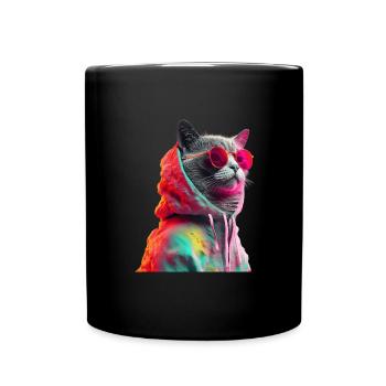 Chat avec lunettes de soleil Chat froid coloré - Mug uni - noir - Devant
