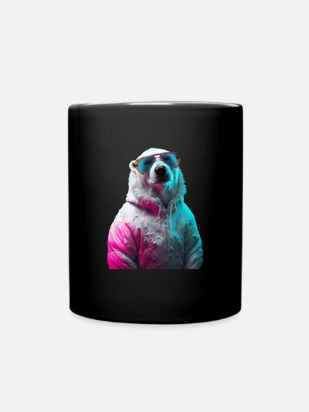 Polar Bear with Sunglasses Colorful Cool Polar Bear - Full Colour Mug - black