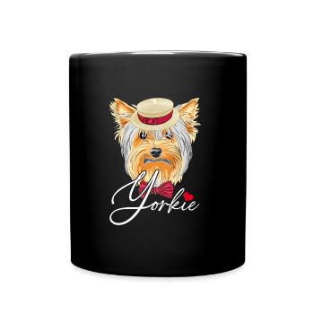 Lustiger Yorkie mit Hut Yorkshire Terrier - Tasse einfarbig - Schwarz - Vorne