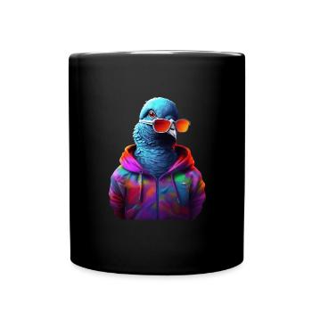 Taube mit Sonnenbrille Bunt Coole Tauben Vogel - Tasse einfarbig - Schwarz - Vorne