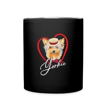 Lustiger frecher Yorkie mit Hut im Herz - Tasse einfarbig - Schwarz - Vorne