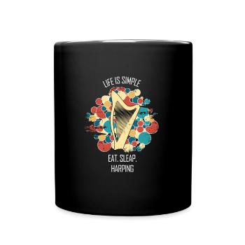 Harfe Geschenk Musikinstrument Musiker Zupfen - Tasse einfarbig - Schwarz - Vorne