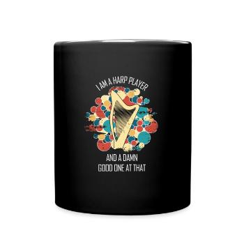 Harp Gift Musical Instrument Musician Plucking - Full Colour Mug - black - Front