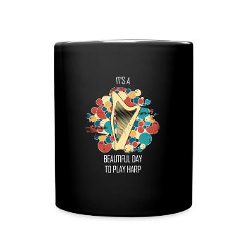 Harp Gift Musical Instrument Musician Plucking - Full Colour Mug - black - Front
