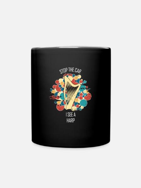 Harp Gift Musical Instrument Musician Plucking - Full Colour Mug - black