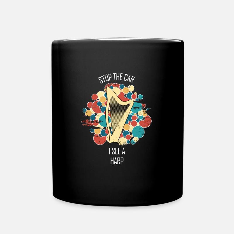 Harp Gift Musical Instrument Musician Plucking - Full Colour Mug - black
