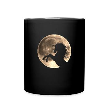 Einhorn, Vollmond , Mond, Magie, Pferd, unicorn, - Tasse einfarbig - Schwarz - Vorne