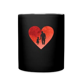 Herz mit Opa und Enkelin die Hand in Hand laufen - Tasse einfarbig - Schwarz - Vorne