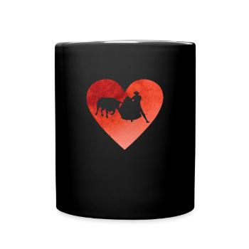 Herz mit Stierkampf mit Stier und Torero - Tasse einfarbig - Schwarz - Vorne