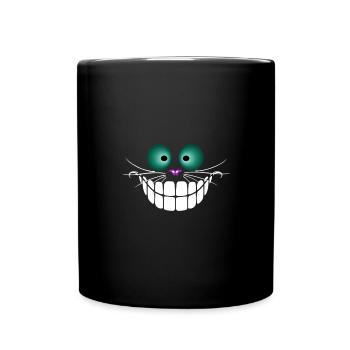 Lustiges Grinsekatzen Katzengesicht Halloween - Tasse einfarbig - Schwarz - Vorne
