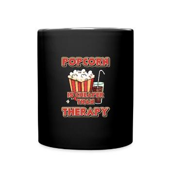 Popcorn Is Cheaper Than Therapy Kinofan - Tasse einfarbig - Schwarz - Vorne