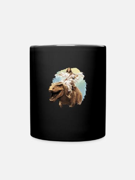 Cool Jesus Rides Dinosaur Funnier - Mug uni - noir