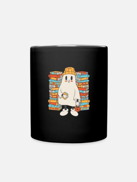 Groovy Read More Books Ghost Cute Funny - Full Colour Mug - black