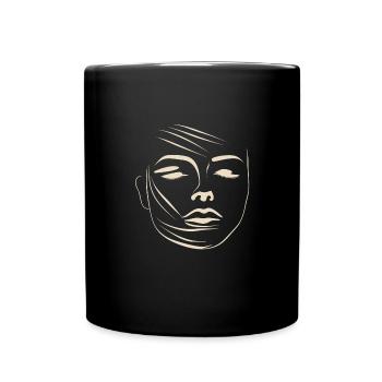Line Art Drawn Woman with Hat Design - Full Colour Mug - black - Front
