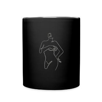 Line Art Drawn Woman with Hat Design - Full Colour Mug - black - Front