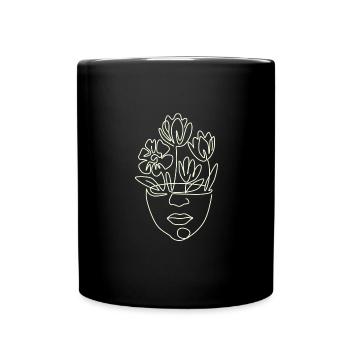 Line Art Drawn Woman with Hat Design - Full Colour Mug - black - Front