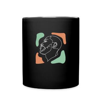 Line Art Drawn Woman with Hat Design - Full Colour Mug - black - Front
