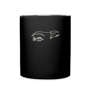 Line Art Drawn Woman with Hat Design - Full Colour Mug - black - Front