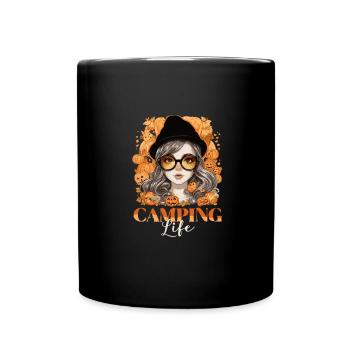 Halloween Camping Witch Costume Broom Pumpkin - Full Colour Mug - black - Front