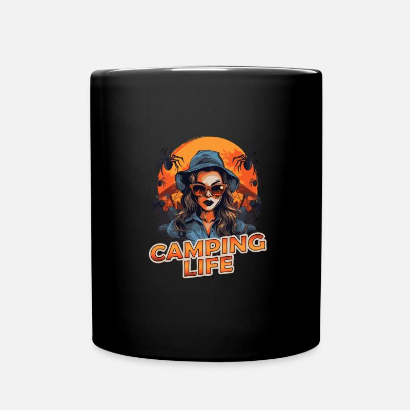 Halloween Camping Hexen Kostüm Besen Kürbis - Tasse einfarbig - Schwarz