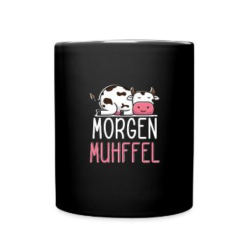 MUHffel Morgenmuffel Kuh Muh - Tasse einfarbig - Schwarz - Vorne
