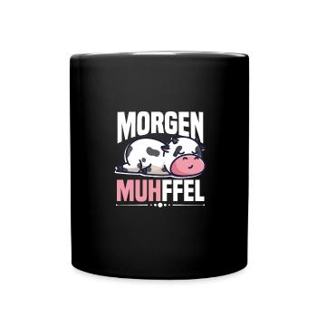 Morgenmuffel Kuh Motiv MUHffel - Tasse einfarbig - Schwarz - Vorne