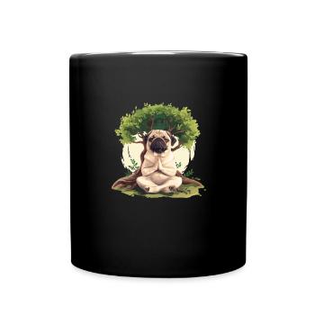 Pug Meditates Lotus Tree of Life Meditation - Full Colour Mug - black - Front