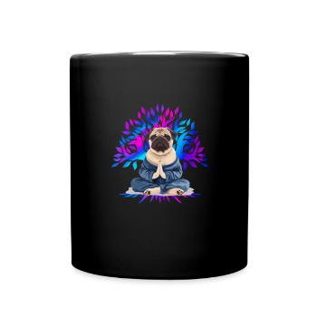 Pug Meditates Lotus Tree of Life Meditation - Full Colour Mug - black - Front