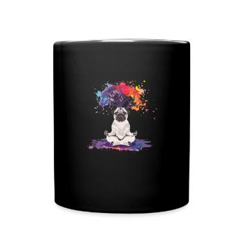 Pug Meditates Lotus Tree of Life Meditation - Full Colour Mug - black - Front