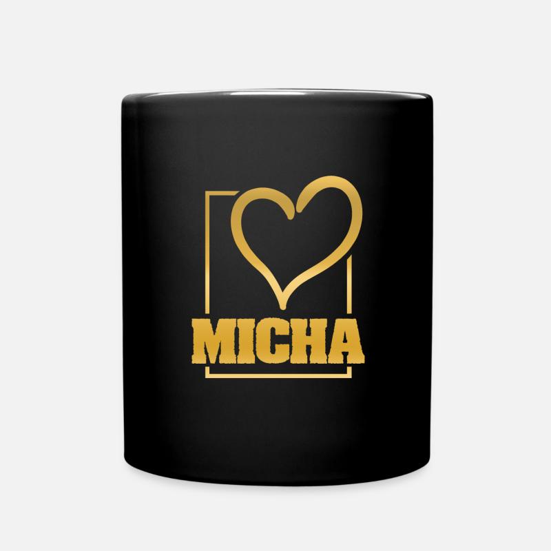 Micha als Herz - Tasse einfarbig - Schwarz