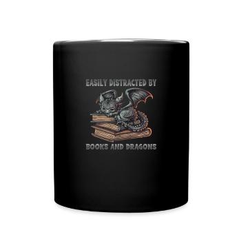 Easily distracted by books and dragon graphics - Full Colour Mug - black - Front