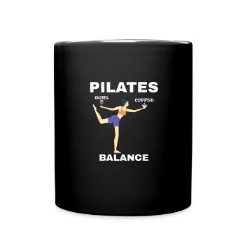 Pilates Balance Wein Und Kaffee Motiv - Tasse einfarbig - Schwarz - Vorne