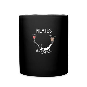 Pilates Balance Wein Und Kaffee Motiv - Tasse einfarbig - Schwarz - Vorne