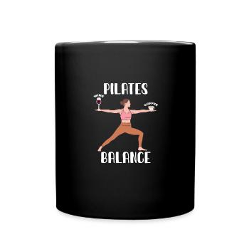 Pilates Balance Wein Und Kaffee Motiv - Tasse einfarbig - Schwarz - Vorne