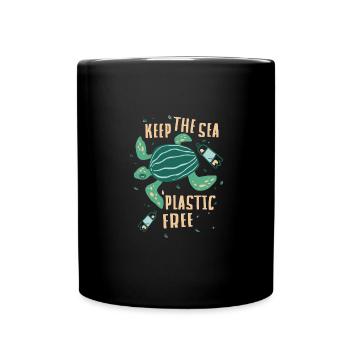 Keep The Sea Plastic Free Schildkröte Motiv - Tasse einfarbig - Schwarz - Vorne