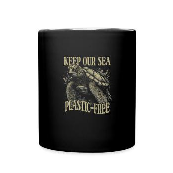Keep Our Sea Plastic-Free Turtle - Full Colour Mug - black - Front