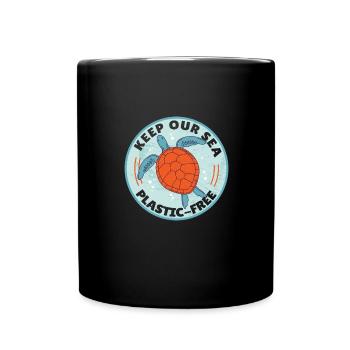 Keep Our Sea Plastic-Free Turtle - Full Colour Mug - black - Front