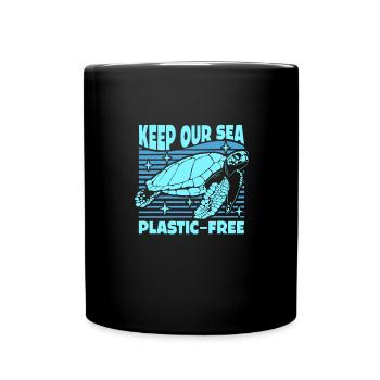 Keep Our Sea Plastic-Free Turtle - Full Colour Mug - black - Front