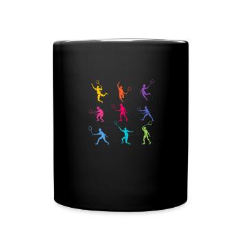 Colorful silhouettes of badminton players in action - Full Colour Mug - black - Front
