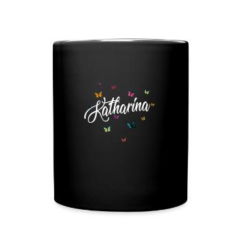 KATHARINA - Girl's Name & Colorful Butterflies - Full Colour Mug - black - Front